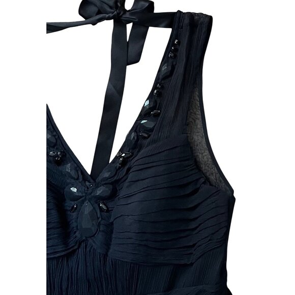 $328 Anthropologie Tracy Reese 8 Black Silk Mini Dress Rhinestones Pleated Tulle - Picture 3 of 10